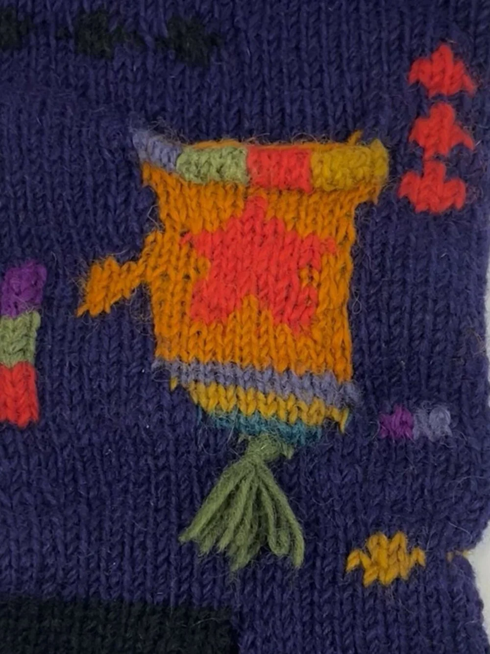 Newari Icelandic Design Hand Knit Wool Christmas Stocking Mitten Stars Tassel